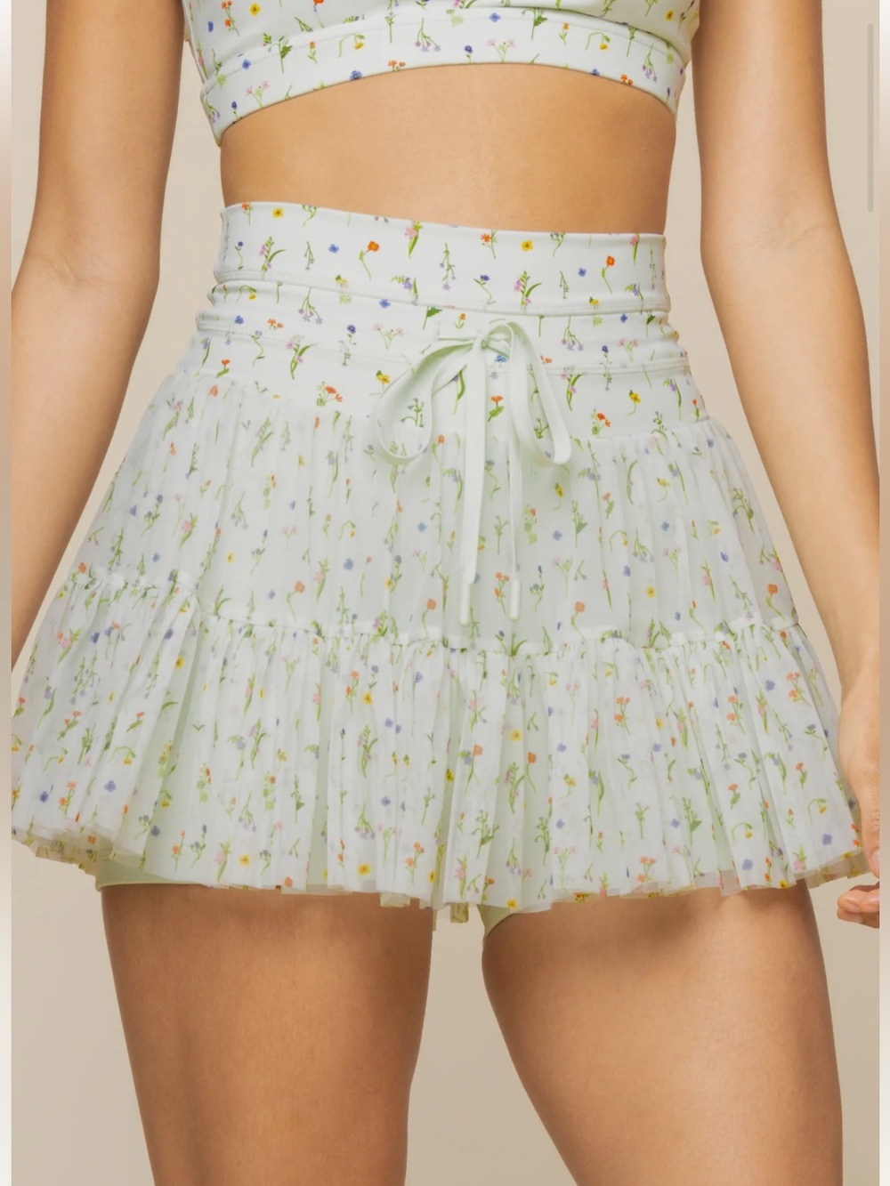 POPFLEX Pirouette Skort - Meadow Floral Ruffle Mini Skirt - Light Mint, 1X